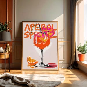 Aperol Spritz Art Print – Retro Cocktail Wall Art, Vibrant Bar Decor, Orange Drink Poster