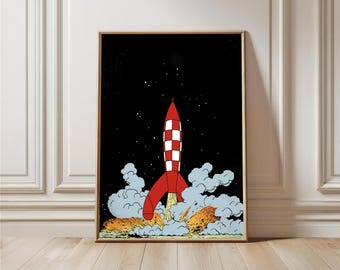 Retro Rocket Poster: Tintin Destination Moon Print