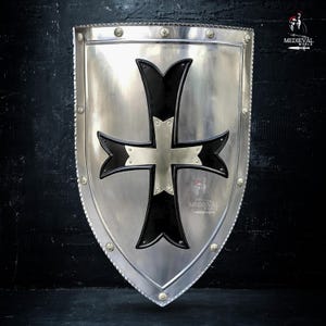 Templar Crusader Shield – Medieval Knight Red Cross Heater Shield – 18 Gauge Steel Armor – Holy Warrior Battle Shield – Best Medieval Gift