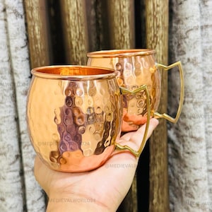Handmade Hammered Copper Moscow Mule Mug with Brass Handle | Pure Copper Cocktail Cup
