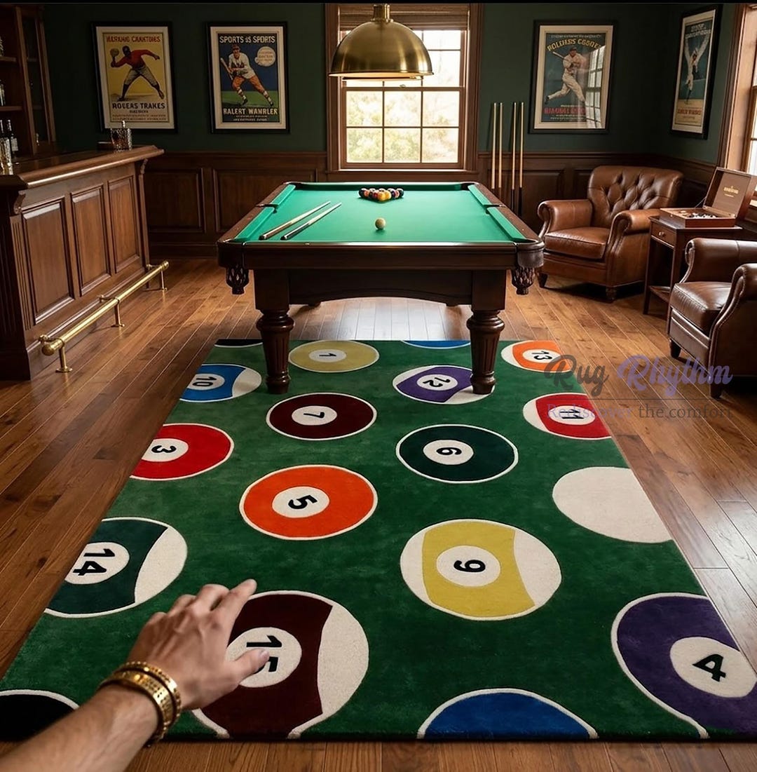 Hand-tufted Wool Billiards Ball Rug – Emerald Green Game Room Carpet - Etsy