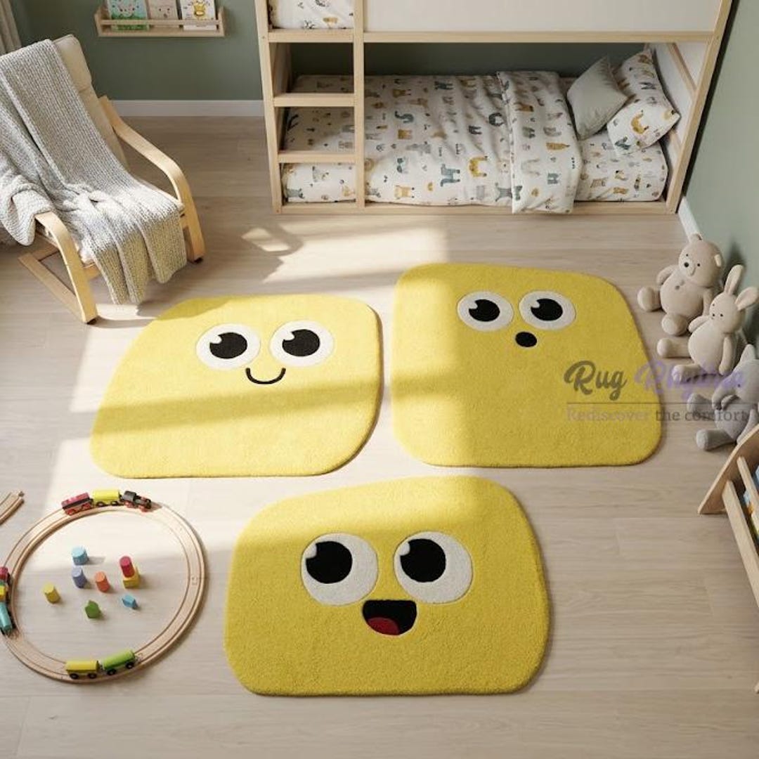Smiley Rug Temu Hand-tufted Wool Smiley Face Rug – Fun Yellow Emoji Carpet for Kids ...
