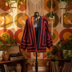 Crochet Hexagon Cardigan | Custom Color Granny Square Boho Sweater | Made To Order Oversized Cardigan | Cottagecore Handmade Jacket