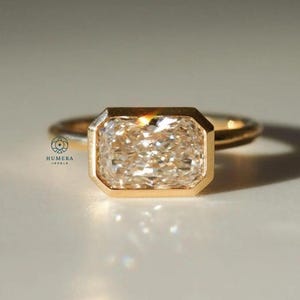 2.00 Carat Radiant Moissanite East West Ring, Bezel Set