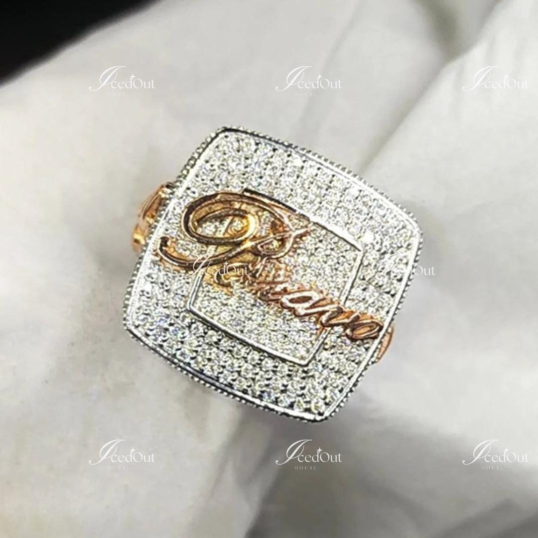 Two-tone Moissanite Diamond Custom Letter Ring – Iced Out Hip Hop ...