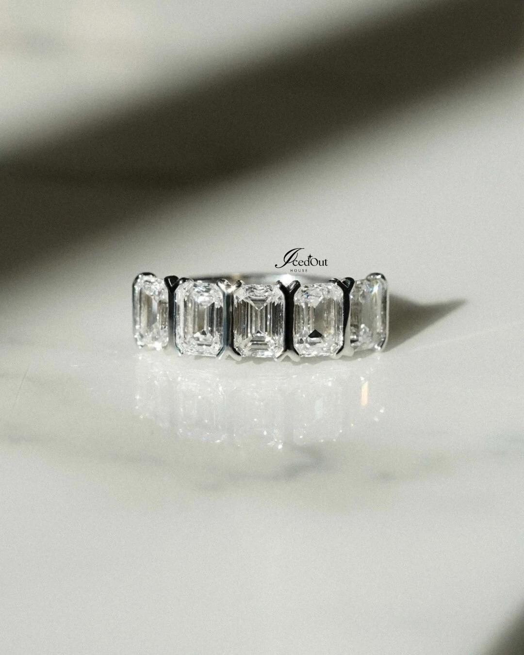 Emerald Cut Lab Grown Diamond Half Eternity Ring, 14K White Gold ...