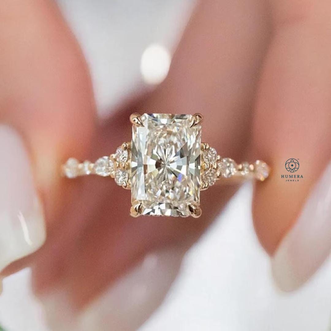 Radiant Cut Moissanite Engagement Ring, Pave Bridal Anniversary Ring - Etsy
