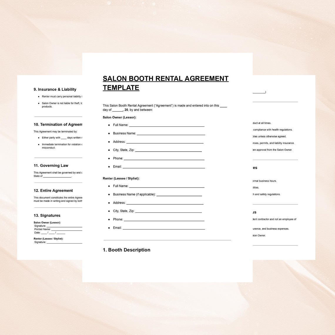 Salon Booth Rental Agreement Template Editable Lease Contract (DOC