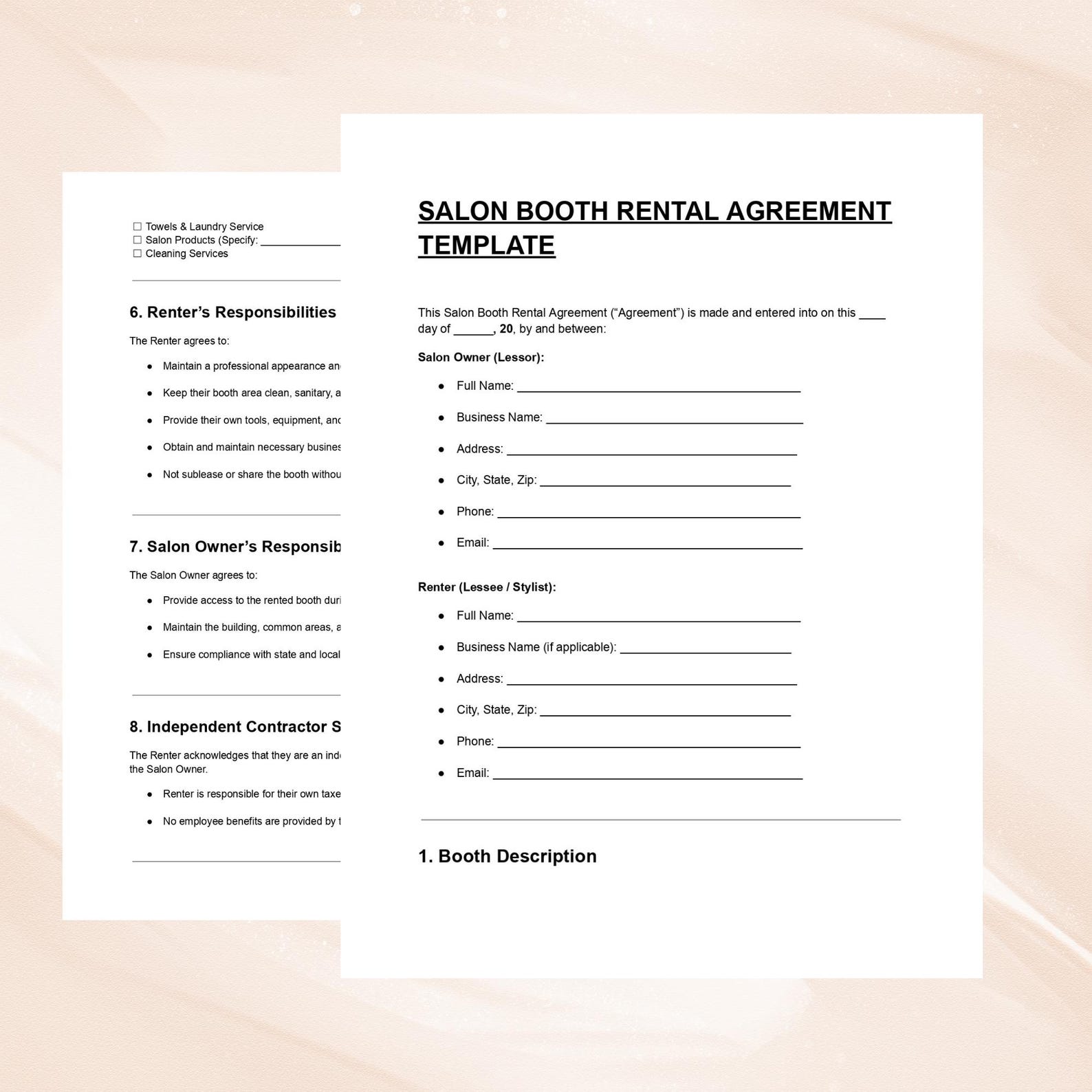 Salon Booth Rental Agreement Template: Editable Lease Contract (DOC ...