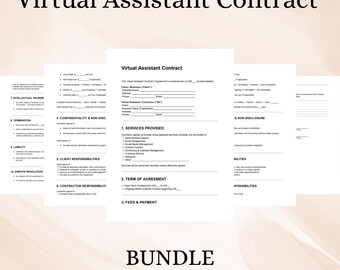 Virtual Assistant Contract | Freelance VA Service Agreement | Editable DOC PDF