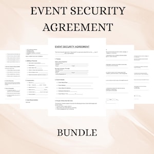 May include: A bundle of event security agreement forms. The forms are white with black text, including headings like "Event Security Agreement" and "Event Details." The word "BUNDLE" is at the bottom.