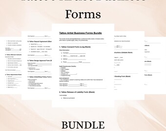 Formularios comerciales para artistas del tatuaje / Plantillas de consentimiento y exención / Formato PDF editable