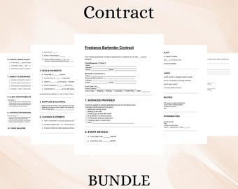 Freelance Bartender Contract | Event Service Agreement Template | Editable DOC PDF