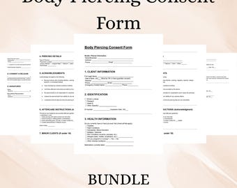 Body Piercing Consent Form | Editable Waiver & Release Template | DOC PDF
