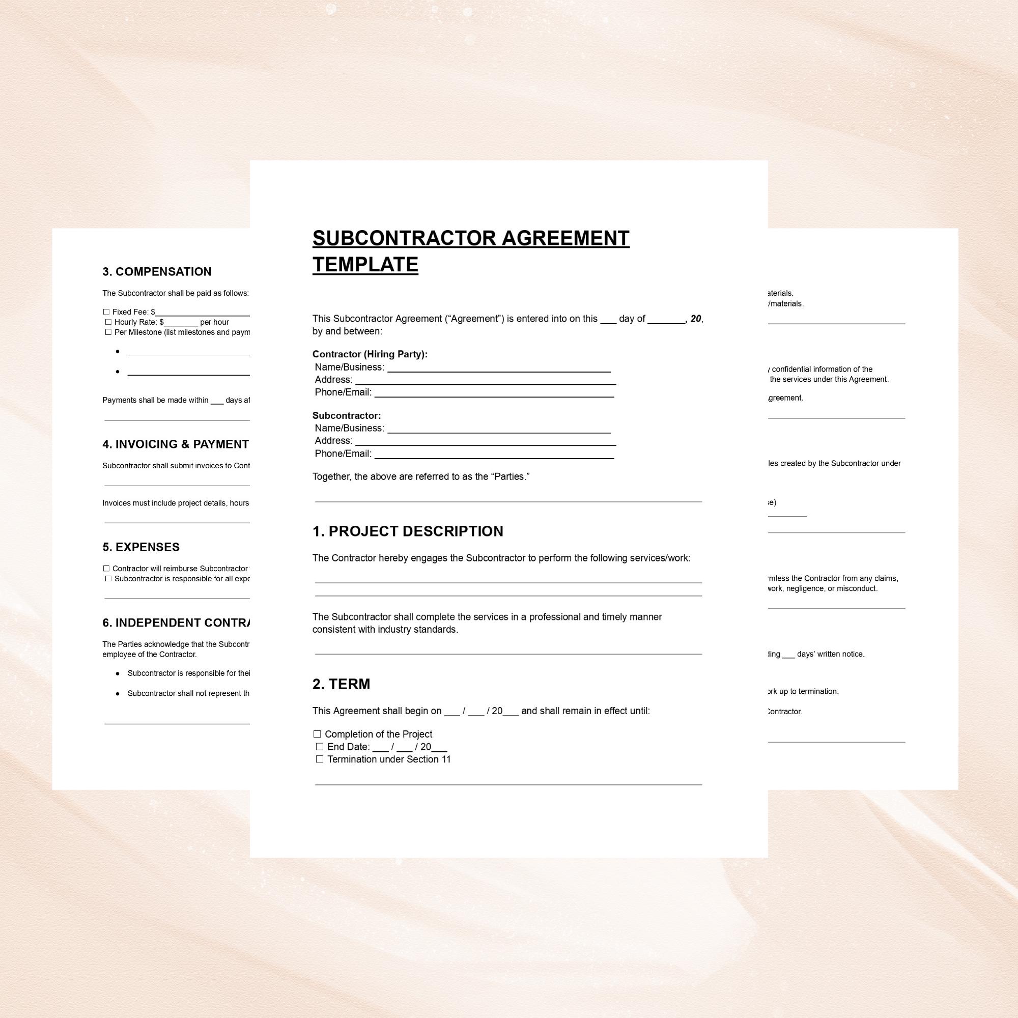 Subcontractor Questionnaire.pdf Subcontractor Agreement Template | Editable Contractor Contract Form ...