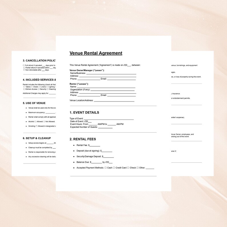 Venue Rental Agreement | Event Space Lease Contract Template | Editable ...