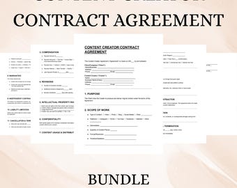 Content-Creator-Vertragsvereinbarung | Bearbeitbare DOC PDF-Vorlage | Influencer Service Form