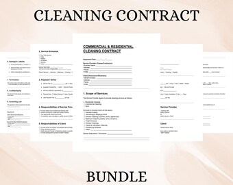 Commercial & Residential Cleaning Contract | Editable Service Agreement DOC PDF | Maid Service Form