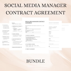 Social Media Manager Contract Agreement | Editable DOC PDF Template | Marketing Service Agreement