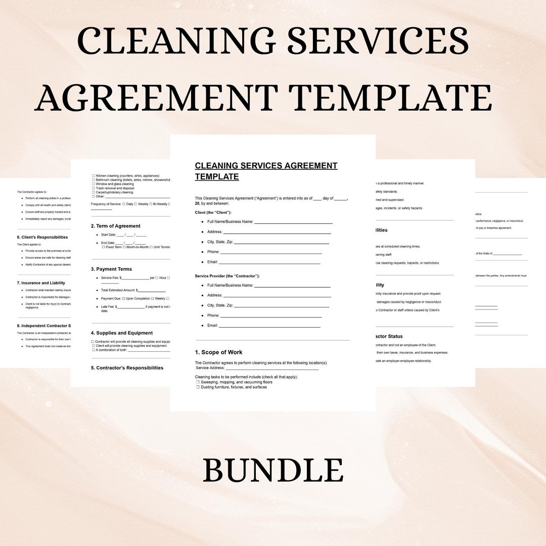 Cleaning Services Agreement Template | Editable Cleaning Contract ...