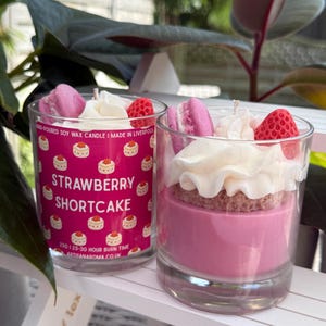 Strawberry Shortcake Scented Desert Candle - Handmade & Whipped Top - Soy Candle -Sweet Strawberry Container Candle Gift