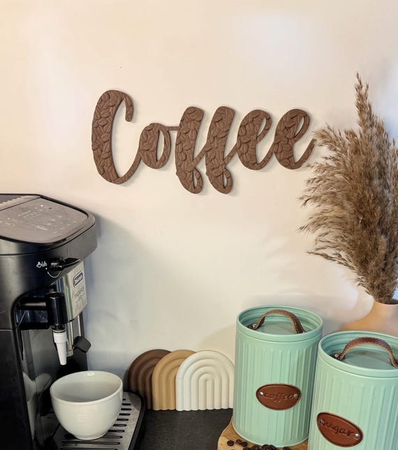 Edles Kaffee-Schild mit Kaffeebohnen-Textur | Wanddeko für die Kaffeeecke | Handgefertigte 3D-Kaffeekunst