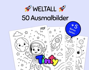 50 Space Coloring Pages + 5 Bonus Pages | Astronaut, Rocket, Planet, Alien | Printable Kids Coloring Pages as PDF
