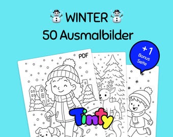 50 Winter Coloring Pages + 1 Bonus Page | Snowflakes, Cocoa, Ice Skating, Building Dens | Printable Kids Coloring Pages as PDF