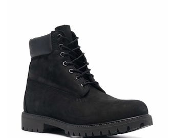 Handgefertigte Springerstiefel aus schwarzem Nubukleder für Herren| Schnürstiefel im Militär | Robuste Ankle Arbeitsstiefel | Lässige Outdoor Wanderstiefel