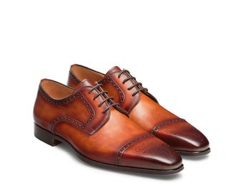 Zapatos de vestir Oxford Brogue de cuero marrón para hombre, con puntera reforzada, estilo clásico con cordones, ideales para bodas.