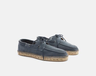 Espadrillas mocassini da uomo in camoscio verde oliva / Scarpe casual stringate fatte a mano / Mocassini estivi con suola in juta / Calzature comode e leggere