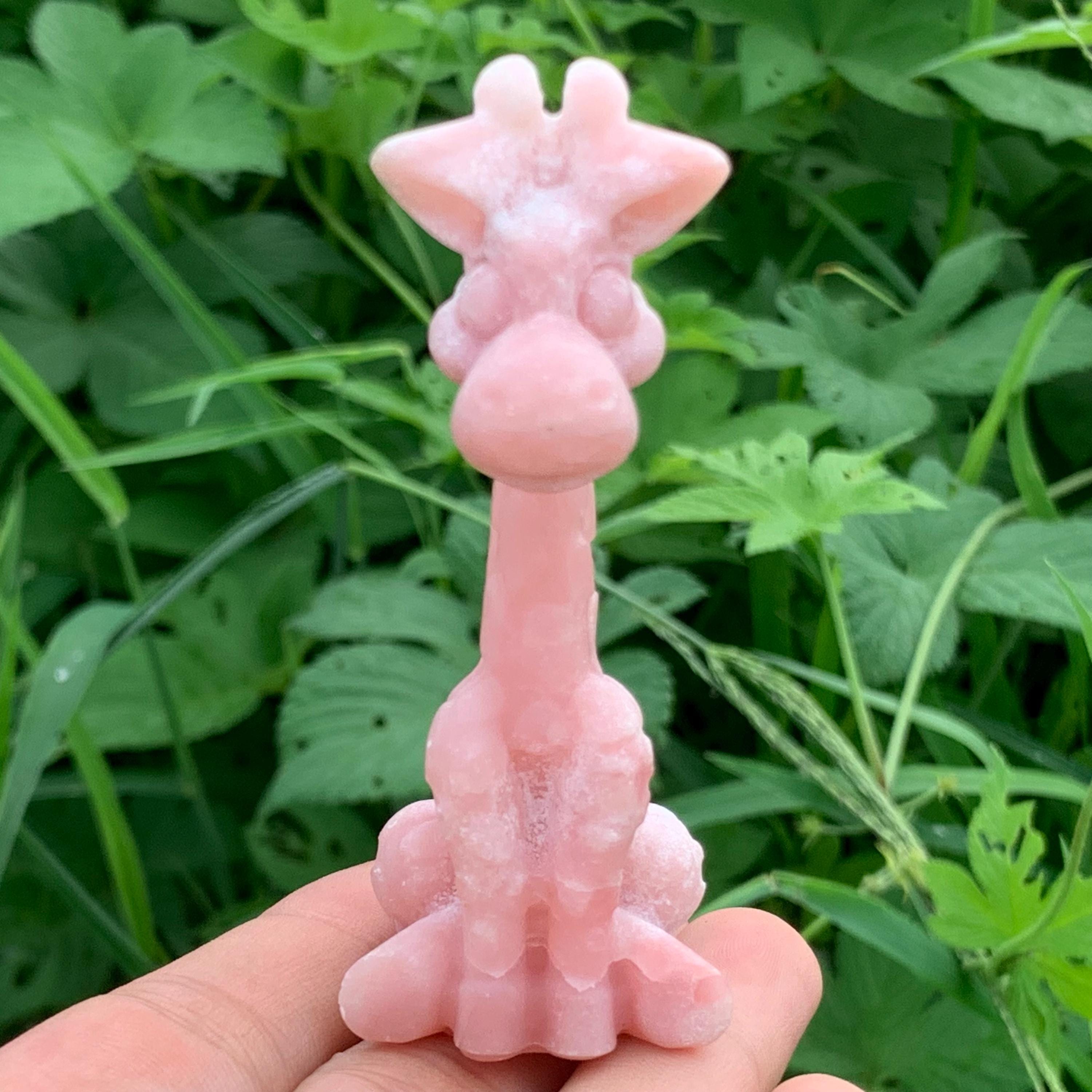 Pink Opal Quartz Giraffe Skull: Hand Carved Crystal Healing (3.3