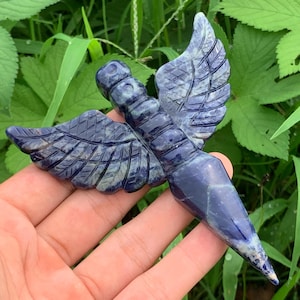 3.5&#39;&#39;+ Natural Sodalite Quartz Angel Skull,Quartz Crystal,Hand Carved,Crystal Angel,Angel Skull,Home Decoration Crystal Gifts 1PC
