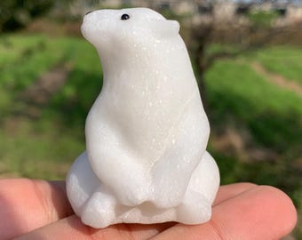 2"+ Natural white jade quartz,Crystal quartz, polar bear,Crystal polar bear skull,Home decoration,Hand carving,holiday gift 1PC