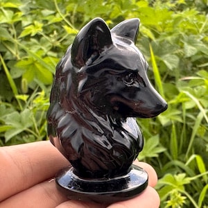 2.9&#39;&#39;+ Natural Obsidian quartz,quartz crystal,hand carved,Crystal Wolf specimen,Wolf skull,Home Decoration Crystal Gifts 1PC