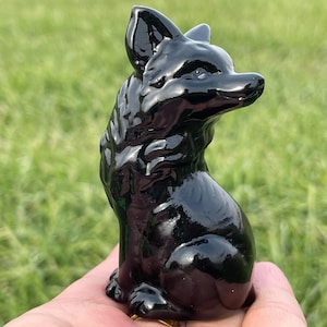 3.1&#39;&#39;+Natural Obsidian fox skull,Quartz Crystal fox,Hand carved fox skull,Home Decoration ,Crystal gifts,Crystal healing 1pc
