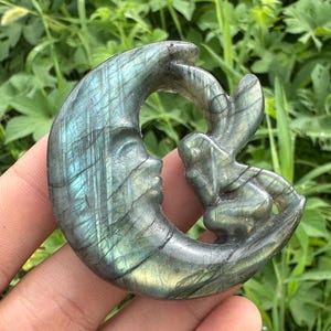 1.7&#39;&#39;+ Natural Labradorite quartz Angel Skull,quartz crystal,hand carved,Crystal Moon Flower Fairy,Angel skull,Home Decoration 1PC