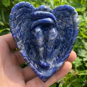 3.9&quot; Natural Sodalite angel skull,Crystal angel,Quartz crystal skull,Hand carved sun,Home decoration,Crystal gifts,Crystal healing 1pc