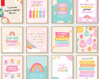 Set of 12 Positive Affirmation Posters – Pastel “Good Vibes” Printable Wall Art + Sent at Home | Cute Kids Room, Classroom, Office Decor
