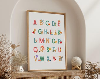 Illustrated French Alphabet Book – Printable Alphabet Poster | Letters + Object & Animal Correspondences | Montessori Educational Poster