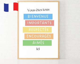 Printable Positive Message Poster in French – Kindness & Encouragement Poster | Classroom, Bedroom, School