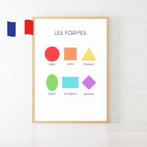 Colorful Geometric Shapes Printable Poster – Montessori Educational Poster in French | Playroom and Classroom