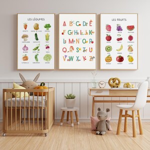 Abécédaire illustré en français – Affiche à imprimer ou envoi | Lettres + correspondances objets & animaux | Poster éducatif Montessori