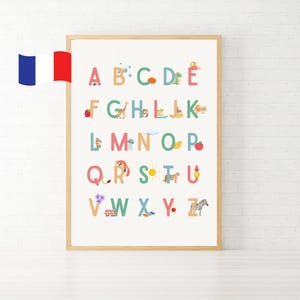 Abécédaire illustré en français – Affiche à imprimer ou envoi | Lettres + correspondances objets & animaux | Poster éducatif Montessori