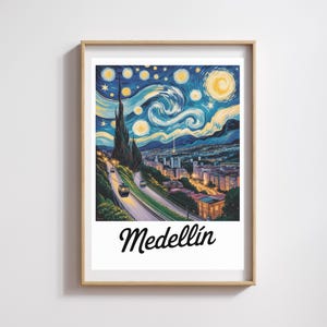 Affiche Medellín  – Style Van Gogh Nuit étoilée