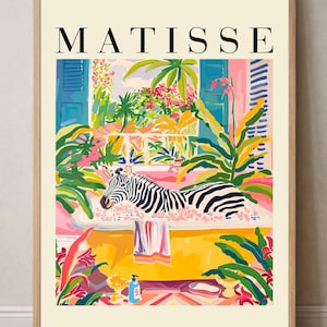 Zebra Print Bathroom Wall Art | Funny Zebra by Striped Shutters | Matisse Style Poster | Colorful Boho Bathroom Decor