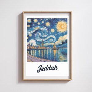 Pôster de Jeddah – Noite Estrelada no Estilo Van Gogh