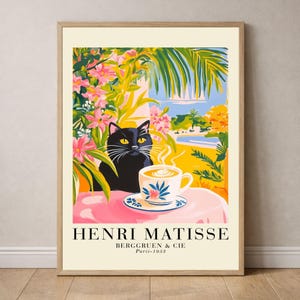 Black Cat Tropical Cafe Animal Wall Art Poster