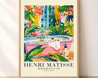 Hamster Bathtub | Bathroom Decor | Pink Henri Matisse Print | Animal Lover Gift | Colorful Wall Decor