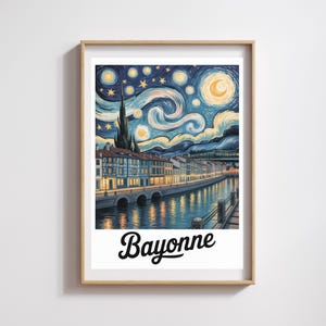 Póster de Bayona: Noche estrellada al estilo Van Gogh